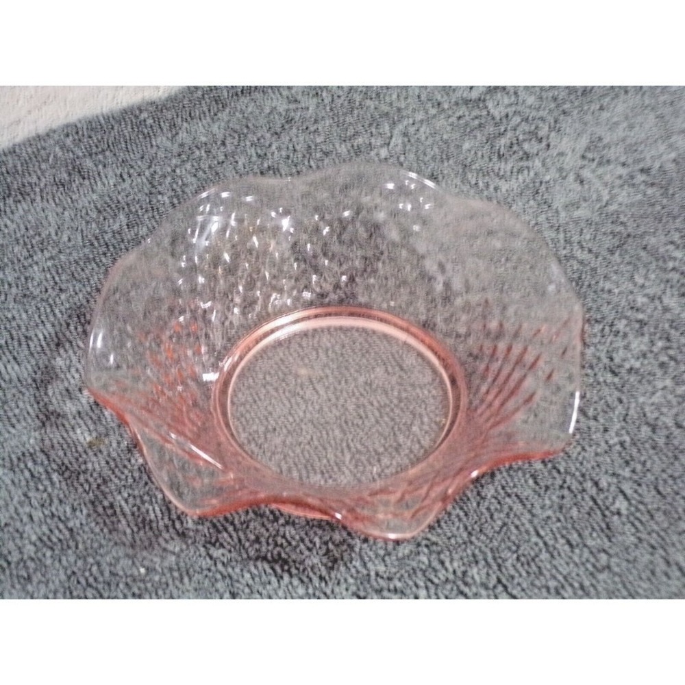 Vintage Glass Pink Depression Ruffled &‎ Bubbles Glass Candy or Serving Dish